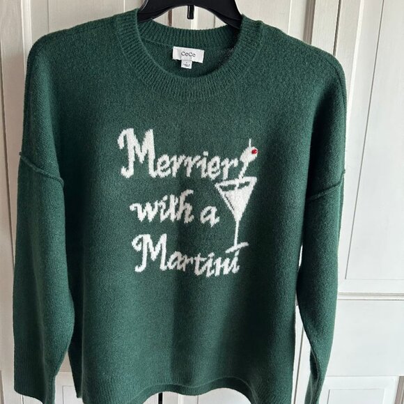NWT  $69 CeCe Green "Merriest with a Martini" Sweater Size L & XL - Picture 4 of 4